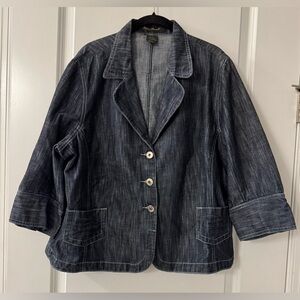 #2788 - Ashley Stewart 3-Button Semi-Fitted Dark Wash Blue Denim Jean Blazer